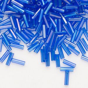 Bead, Preciosa Ornela Czech glass, bugle bead, pkg/50g, 1/4 inch, rainbow translucent blue, (31100).