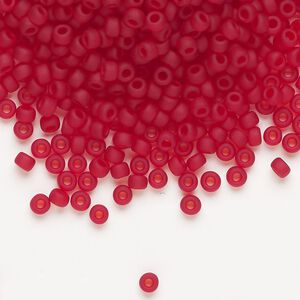 Seed bead, Miyuki, glass, pkg/50g, #8 rocaille, translucent matte ruby (RR-141F).