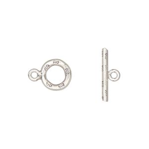 Clasp toggle 1pkg2 sterling silver, 9mm round, antiqued 1-strand
