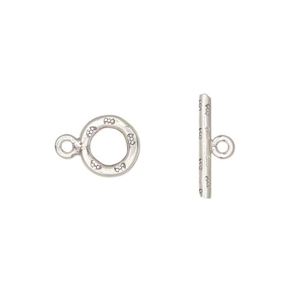 Clasp, toggle, Hill Tribes, antiqued sterling silver, 9mm round. Sold per pkg of 2. image number 0