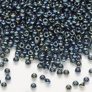 Seed bead, Miyuki, glass, pkg/50g, #8 rocaille, opaque iris gunmetal (RR-456).