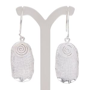 Earring, Hill Tribes, silver-plated copper, 2-1/2 inches with textured rounded rectangle and swirl design with French hook ear wire. Sold per pair.