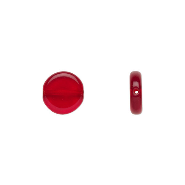 Bead, Czech pressed glass, ruby red, 10mm flat round. Sold per 15-1/2" to 16" strand, approximately 40 beads. image number 0