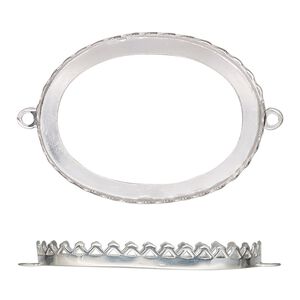 Link, sterling silver, 41.5x31.5mm oval with triangle edge and open back with 40x30mm oval cabochon bezel setting. Sold individually.
