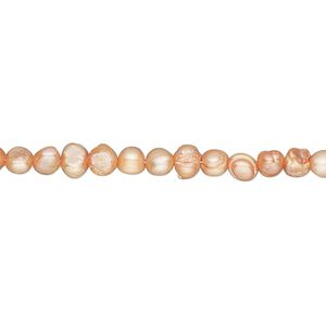 Pearl, cultured freshwater pearl (dyed), burnt orange, 3-4mm flat-sided potato, D grade, Mohs hardness 2-1/2 to 4. Sold per 15-inch strand, approximately 105 beads.