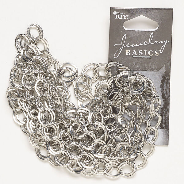 Chain, steel, pkg/43 inches, silver finish, 9-9.10mm textured double cable. image number 0
