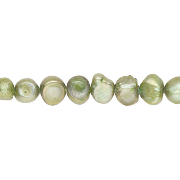 Pearl, cultured freshwater (dyed), avocado, 6-8mm flat-sided potato, D grade, Mohs hardness 2-1/2 to 4. Sold per 15-inch strand. image number 0