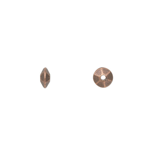 Bead, antique copper-plated "pewter" (zinc-based alloy), 6x3mm double-sided faceted smooth saucer. Sold per pkg of 100. image number 0