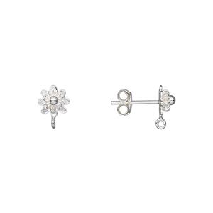 Earstud 1pkg2 sterling silver, 7mm flower / closed loop, 1 pair