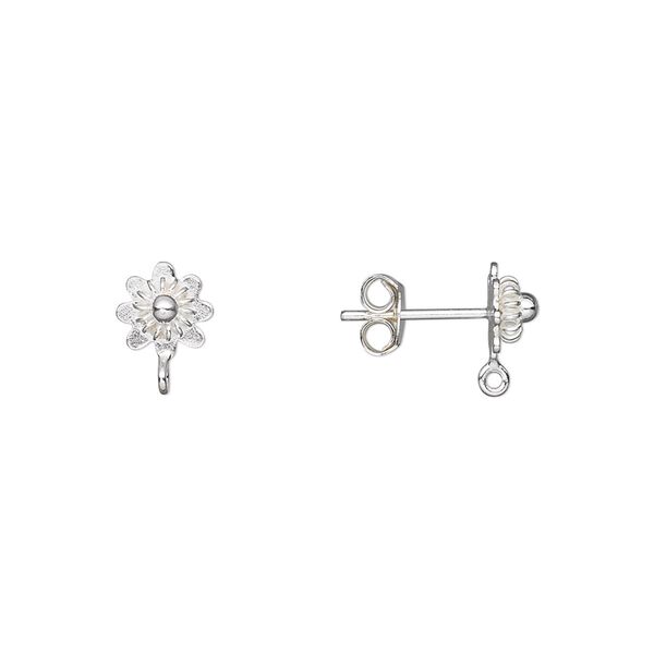 Earstud 1pkg2 sterling silver, 7mm flower / closed loop, 1 pair image number 0