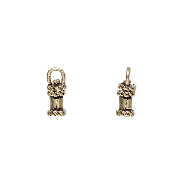 Crimp end, JBB Findings, antiqued brass, 8x5mm tube with swivel, loop and rope trim design, 2mm inside diameter. Sold per pkg of 2. image number 0