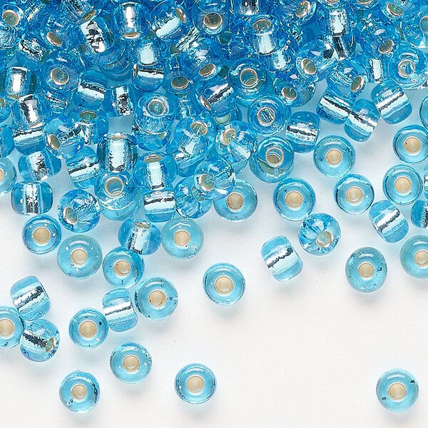 Seed bead, Miyuki, glass, pkg/250g, #6 rocaille, transparent silver-lined ocean blue (RR-2429). image number 0