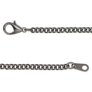 Chain, gunmetal-finished steel, 3mm curb, 24 inches with lobster claw clasp. Sold individually.