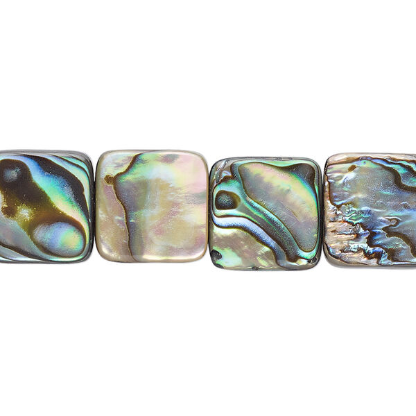 Bead, paua shell (assembled), 12x12mm square. Sold per 15-1/2" to 16" strand. image number 0