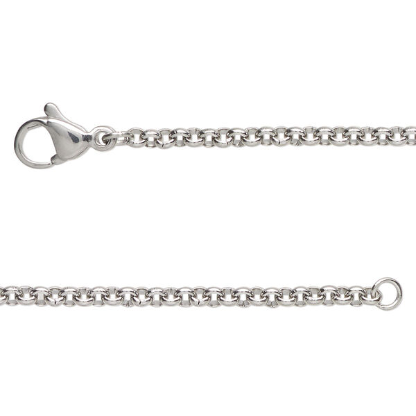 Chain, stainless steel, 2.5mm rolo, 24 inches with lobster claw clasp. Sold individually. image number 0