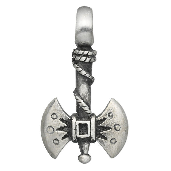 Pendant, "pewter" (zinc-based alloy), 42x24mm double-sided axe. Sold individually. image number 0