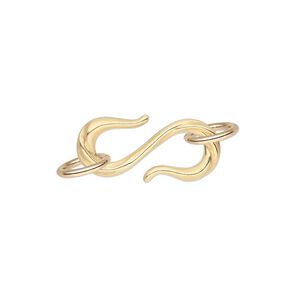 Clasp S-hook 1pkg1 gold-plated pewter (tin alloy), 22x10mm / 8mm 16 gauge closed jump ring, JBB Findings 1-strand