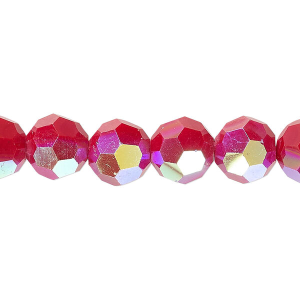 Bead 1pk 32 facets opaque red AB, Celestial Crystal® 10mm round 15.5-16 inch image number 0
