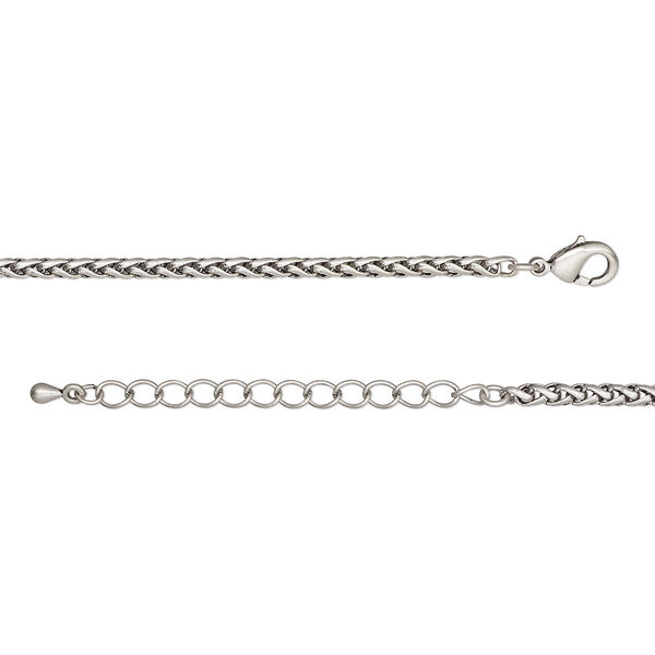 Chain, antique silver-plated brass, 3.2mm ponytail, 16 inches with 2-inch extender chain and lobster claw clasp. Sold individually. image number 0