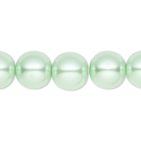Bead, crystal pearl, light green, 12mm round. Sold per 15-1/2" to 16" strand, approximately 30 beads. image number 0