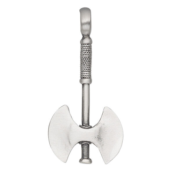 Pendant, antiqued pewter (tin-based alloy), 61.5x29mm 3D double axe. Sold individually. image number 0