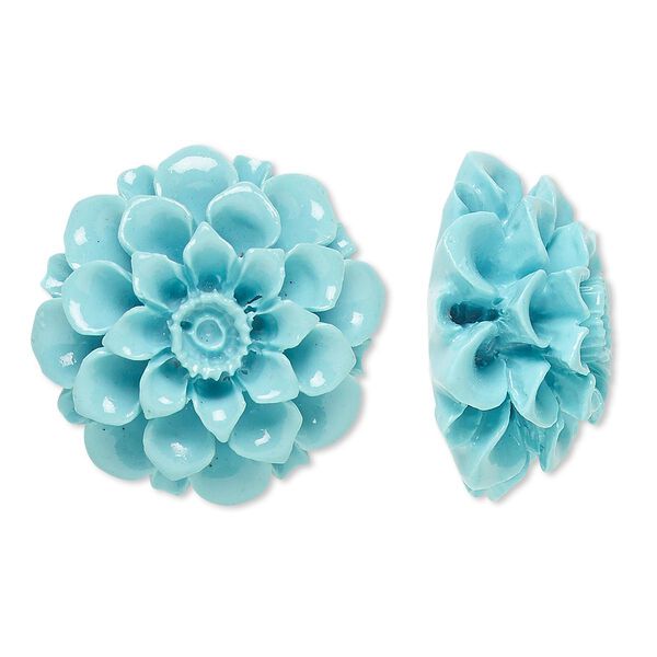 Embellishment, resin, turquoise blue, 28mm undrilled flower. Sold individually. image number 0