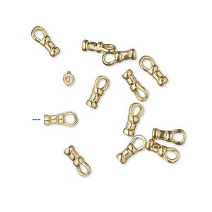 Crimp end, JBB Findings, brass, 4x2.5mm tube with loop, 1.2mm inside diameter. Sold per pkg of 10.
