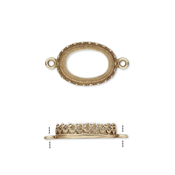 Link, JBB Findings, antiqued brass, 15x11mm oval with open back and decorative trim, 14x10mm oval bezel setting. Sold per pkg of 2. image number 0