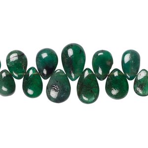 Emerald 1pkg1, hand-cut top-drilled puffed teardrop bead 4 inch graduated 5x3mm-9x6mm
