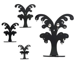 Display, earring, acrylic, black, (1) 6 x 1-1/2 x 4-inch, (1) 4-3/4 x 1-1/8 x 3-1/8 inch and (1) 3-1/2 x 1 x 2-5/16 inch tree. Sold per set of 3.