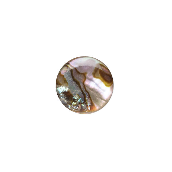 Cabochon, paua shell (coated), 15mm calibrated round, Mohs hardness 3-1/2. Sold per pkg of 4. image number 0
