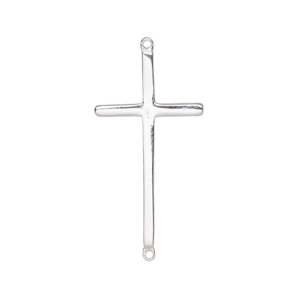 Link, sterling silver, 24x13.5mm single-sided cross. Sold individually. image number 0