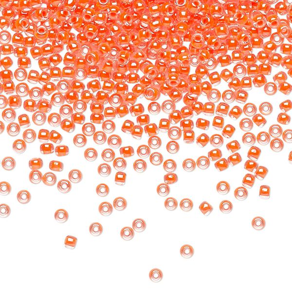 Seed bead, TOHO BEADS®, glass, pkg/7.5g, #11 round, translucent luminous inside color neon salmon (TR-11-803). image number 0