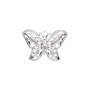 Charm, silver-plated brass, stamped, 21x15mm fancy butterfly. Sold per pkg of 10.