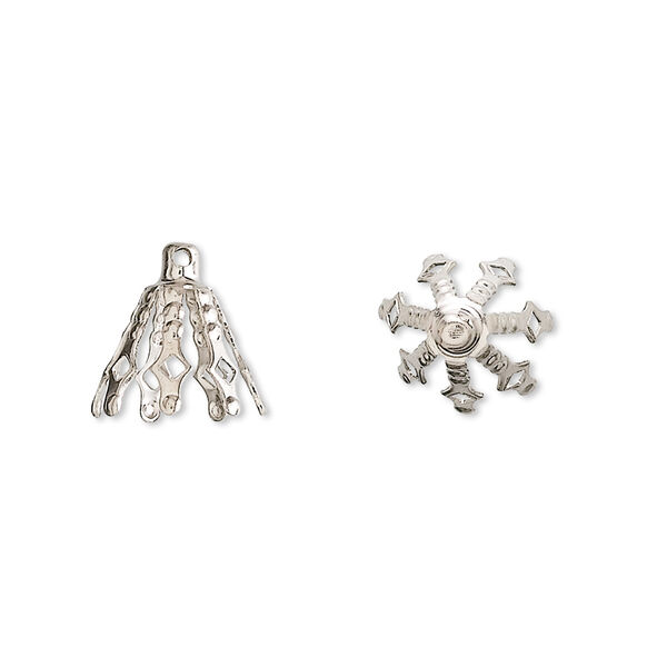 Bead cap, nickel-plated brass, 12x10mm 7-prong bell, fits 10-13mm bead. Sold per pkg of 100. image number 0