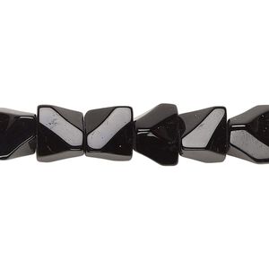 Bead, glass, opaque black, 10mm faceted trigon. Sold per 13-inch strand, approximately 45 beads.