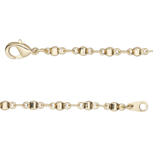Chain, gold-finished brass, 2.5mm round link, 24 inches with lobster claw clasp. Sold individually. image number 0