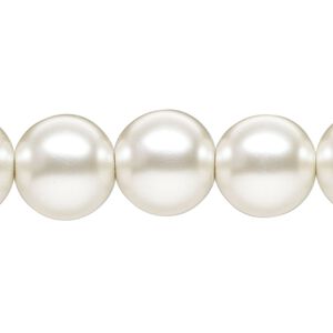 Bead, glass pearl, silver-white, 14mm round. Sold per 15-1/2" to 16" strand.