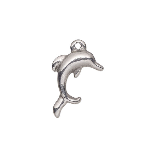 Charm, stainless steel, 19x15mm single-sided dolphin. Sold individually. image number 0
