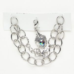 Chain finding assortment brass / crystal 1pkg2 mixed sizes shapes, antique silver finish / multicolored