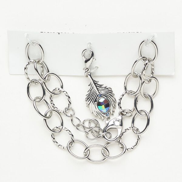 Chain finding assortment brass / crystal 1pkg2 mixed sizes shapes, antique silver finish / multicolored image number 0