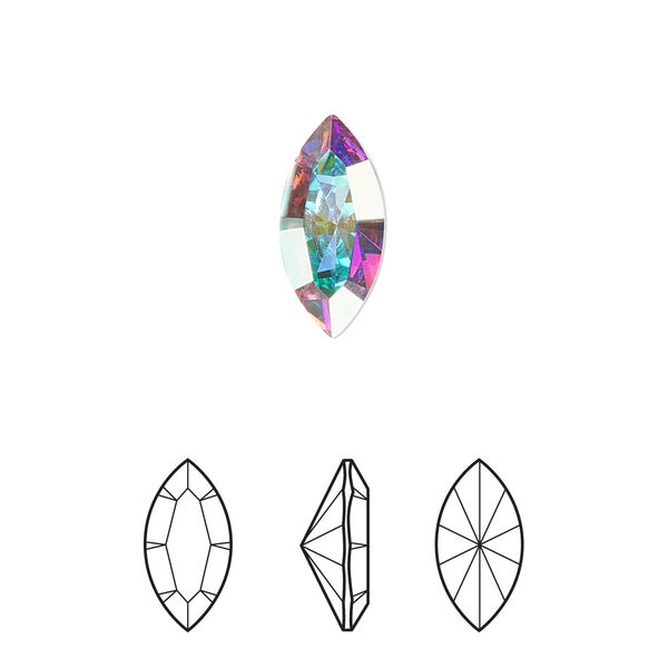 Fancy stone 12pk crystal AB foil back, Crystal Passions® 15x7mm navette 4228 image number 0
