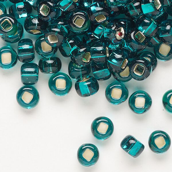 Seed bead, Preciosa Ornela Czech glass, pkg/50g, #2 rocaille, transparent silver-lined teal, (57710). image number 0
