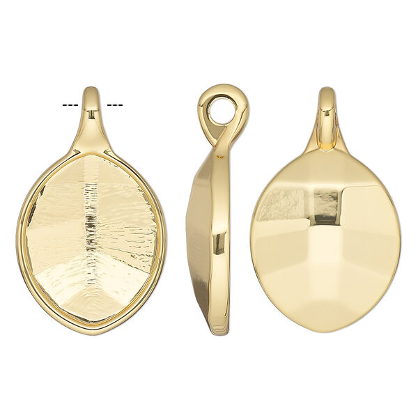 Pendant, Almost Instant Jewelry®, gold-plated "pewter" (zinc-based alloy), 34x20.5mm leaf with 23x18mm faceted pure leaf glue-in setting and 3mm hole. Sold individually. image number 0