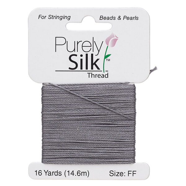 Thread, Purely Silk™, 3-ply, dark grey, size FF. Sold per 16-yard card. image number 0