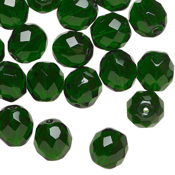 Bead, Czech fire-polished glass 1pkg40, transparent light emerald green, 6mm faceted round. image number 0