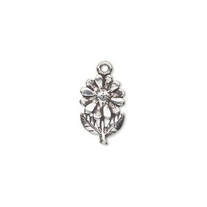 Charm, antiqued sterling silver, 15x10mm single-sided flower. Sold individually.