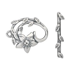 Clasp toggle 1pkg1 silver-plated pewter (tin alloy), 24x22.5mm fancy flower, antique JBB Findings 1-strand