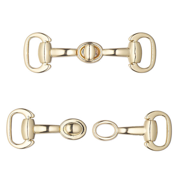 Clasp, gold-finished "pewter" (zinc-based alloy), 2-1/2 x 3/4-inch snaffle bit. Sold individually. image number 0