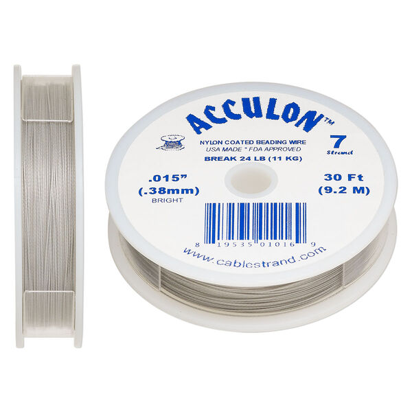 Beading wire, Acculon®, nylon-coated stainless steel, clear, 7 strand, 0.015-inch diameter. Sold per 30-foot spool. image number 0